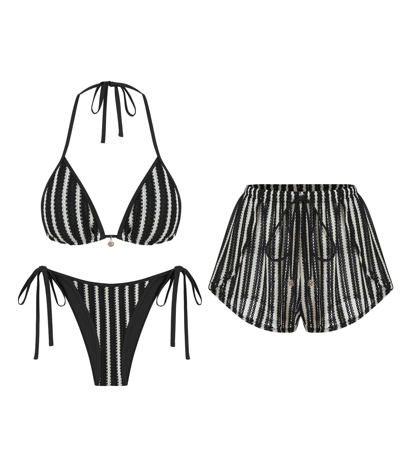 ZAFUL Womens Crochet Bikini Set with Cover Up Shorts Vacation Bathing Suits