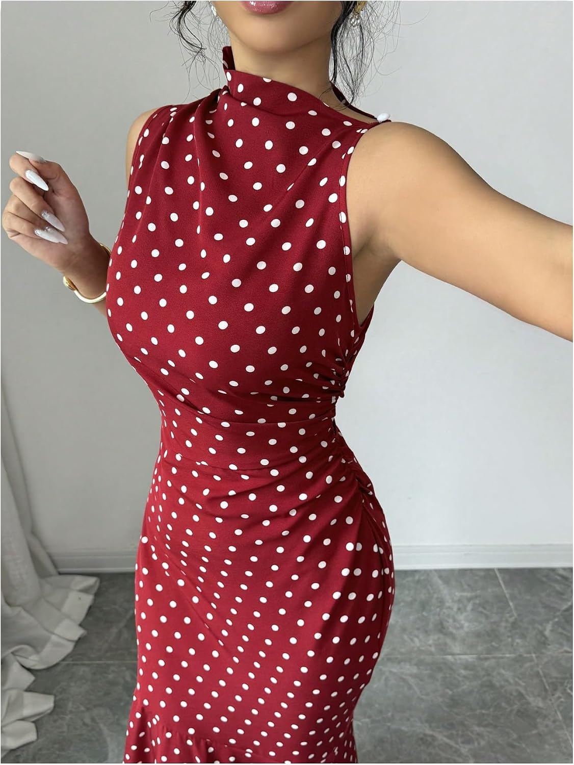 Floerns Women's Polka Dots Long Dress Sleeveless Fishtail Bodycon Wedding Guest Dresses