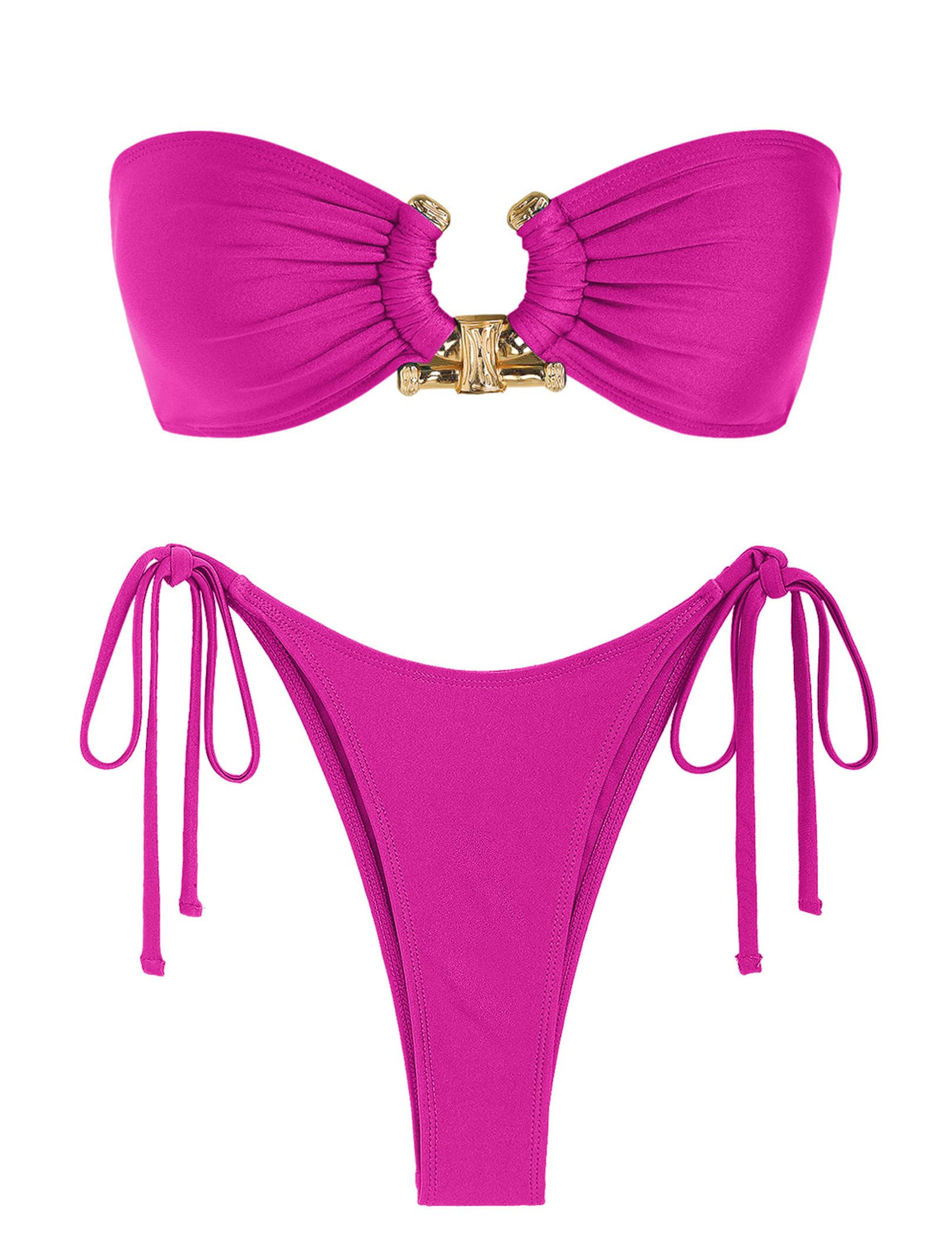 ZAFUL Bikini Sets for Women Strapless Top Sexy High Cut Two Piece Swimsuit