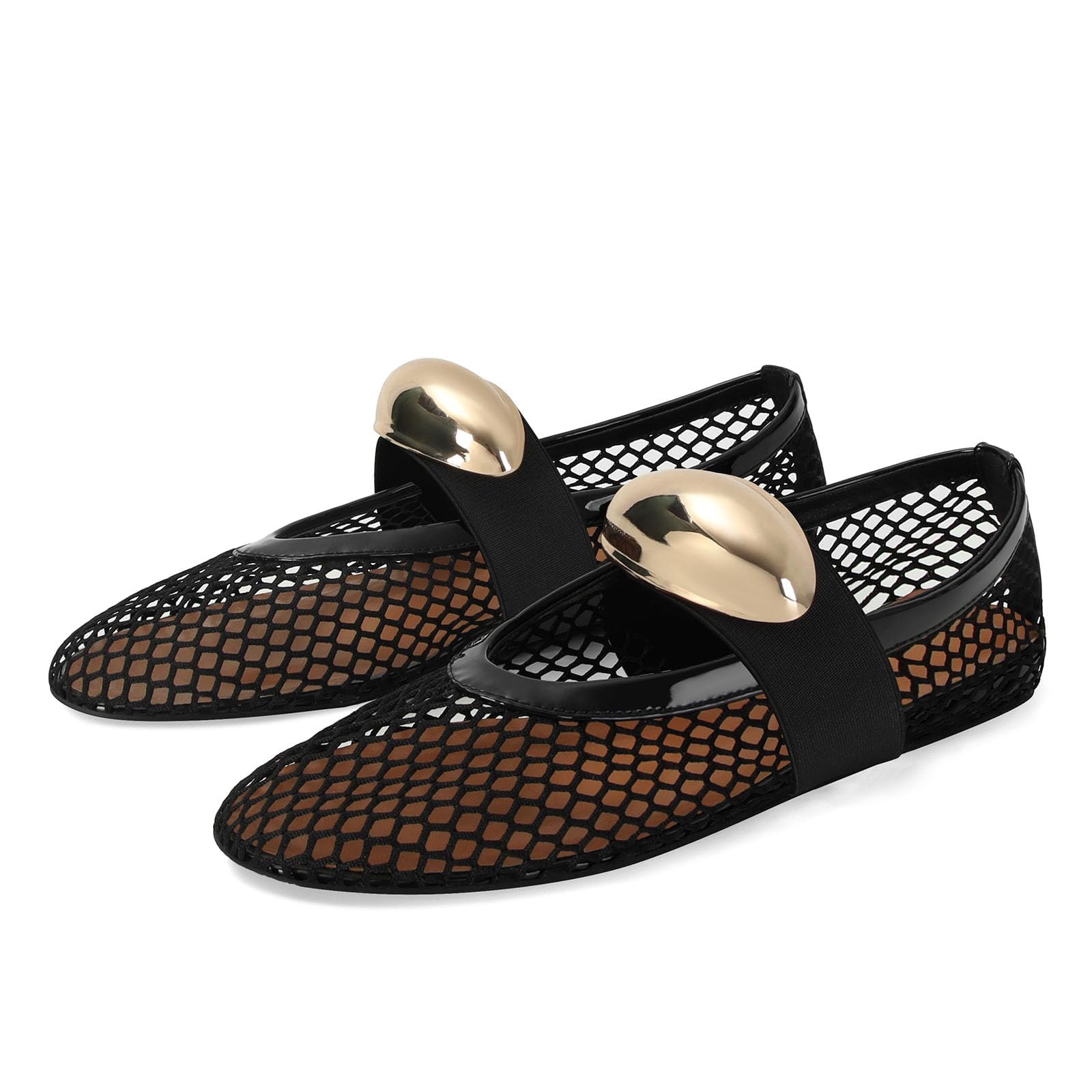 MICIFA Women's Mesh Ballet Flats Fishnet Ballerina Flats Buckle Strap Mary Jane Causal Daily Dress Shoes