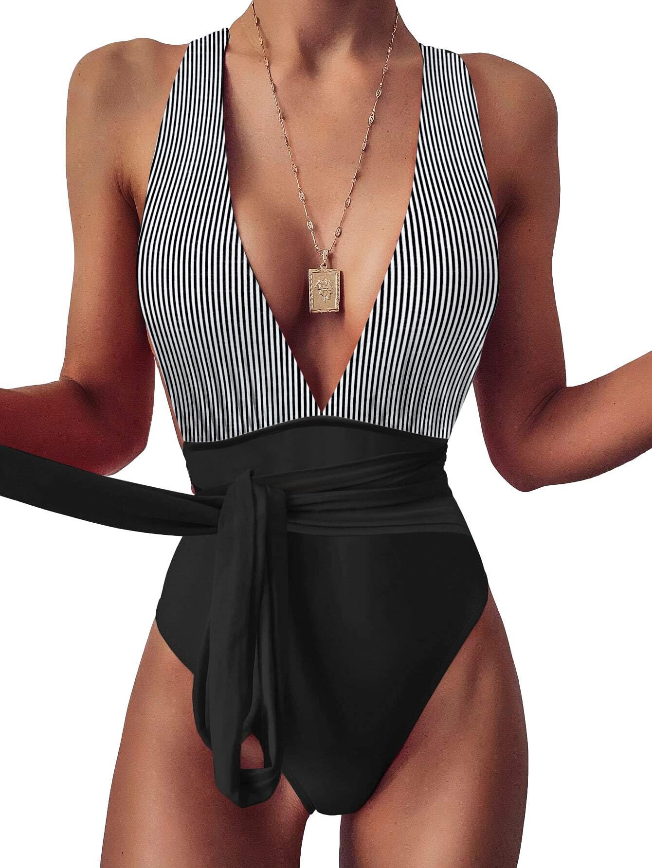 Lilosy Sexy One Piece Swimsuit Women Plunge Bathing Suits
