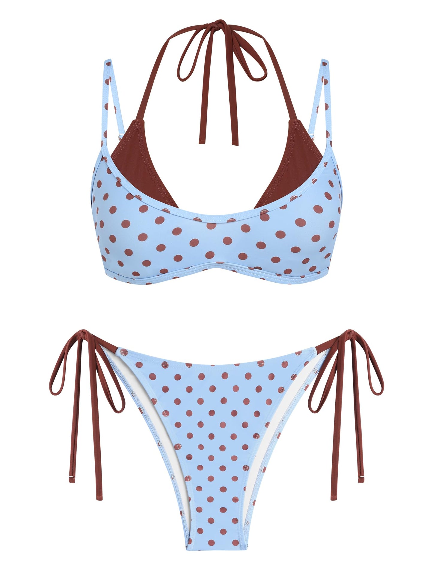 ZAFUL Women's Polka Dots Bikini Set Double Layer Halter 2 Piece Swimsuit