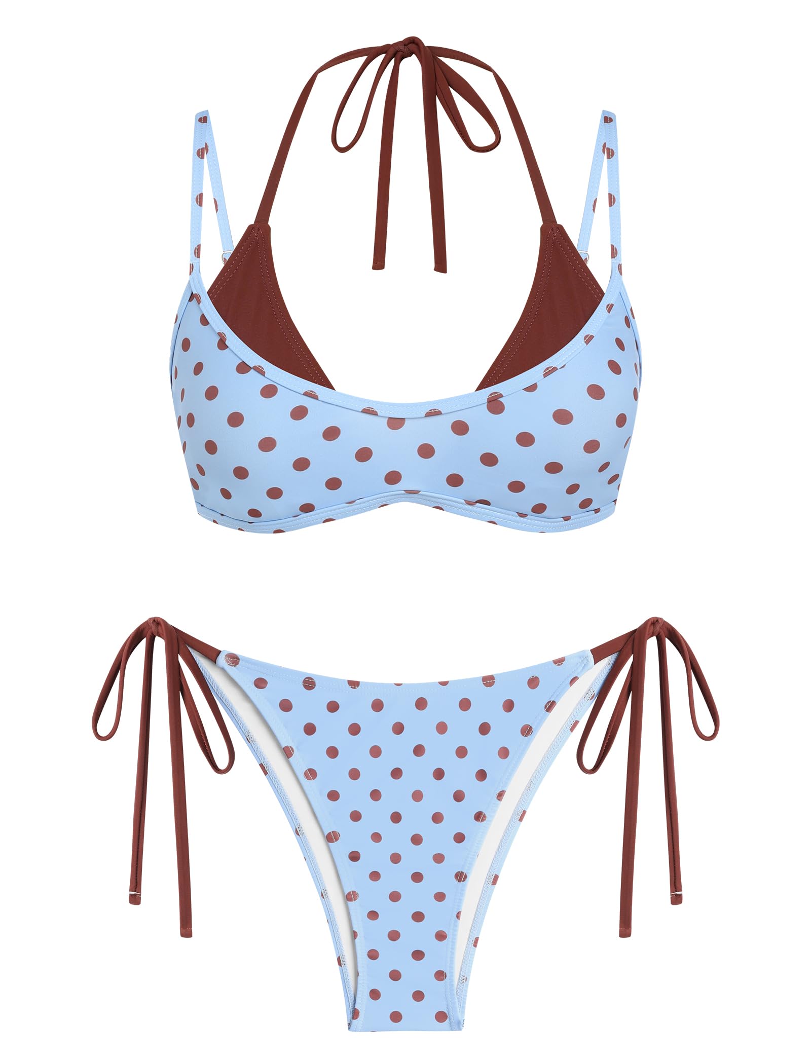 ZAFUL Women's Polka Dots Bikini Set Double Layer Halter 2 Piece Swimsuit
