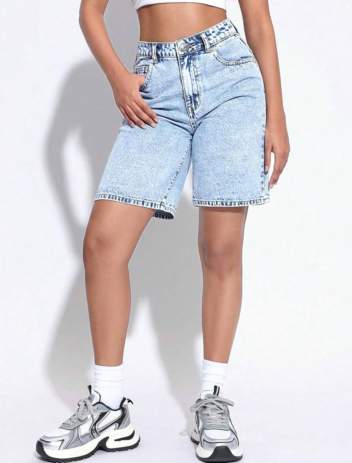 IWD Jean Shorts for Women High Waisted Stretchy Loose Casual Denim Bermuda Shorts Summer Trendy Jorts