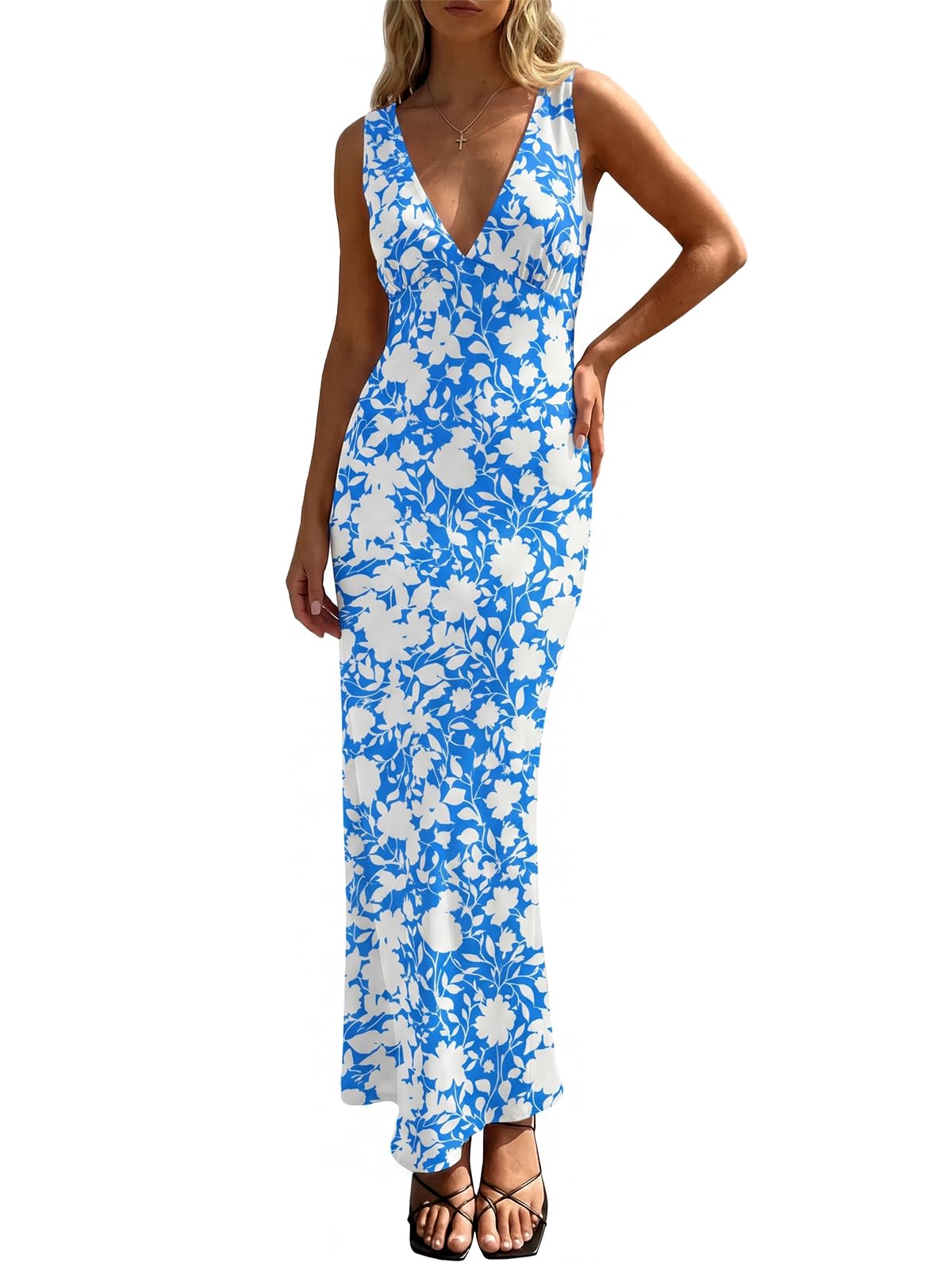 Wenrine Womens Summer Polka Dot Maxi Dress Mesh V Neck Wedding Guest Dress