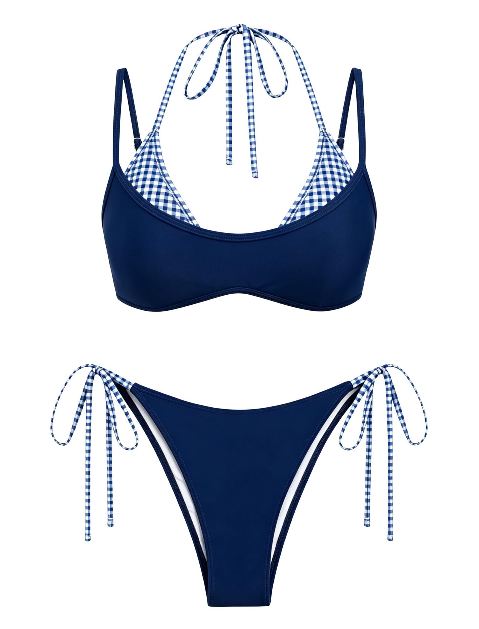 ZAFUL Women's Polka Dots Bikini Set Double Layer Halter 2 Piece Swimsuit