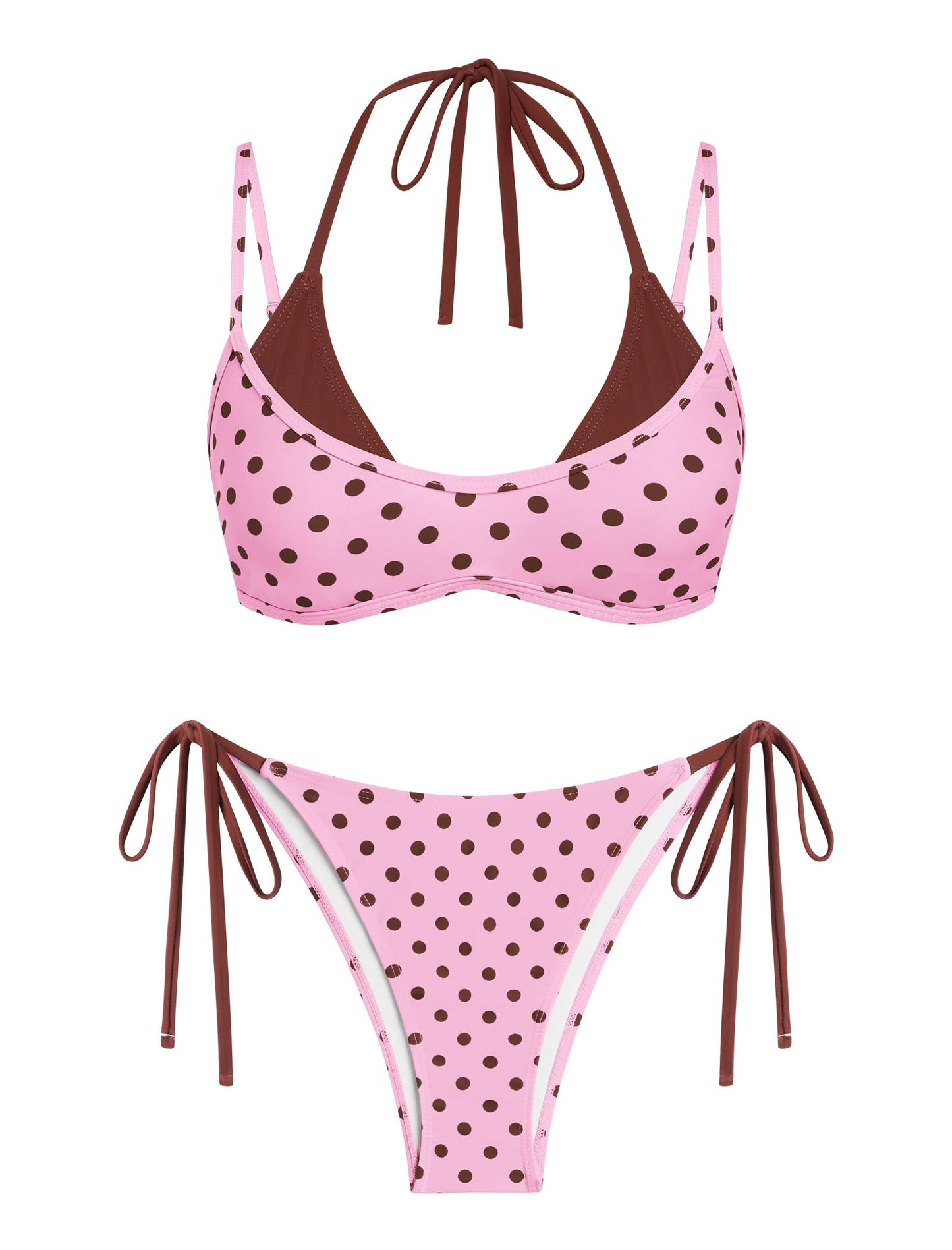 ZAFUL Women's Polka Dots Bikini Set Double Layer Halter 2 Piece Swimsuit