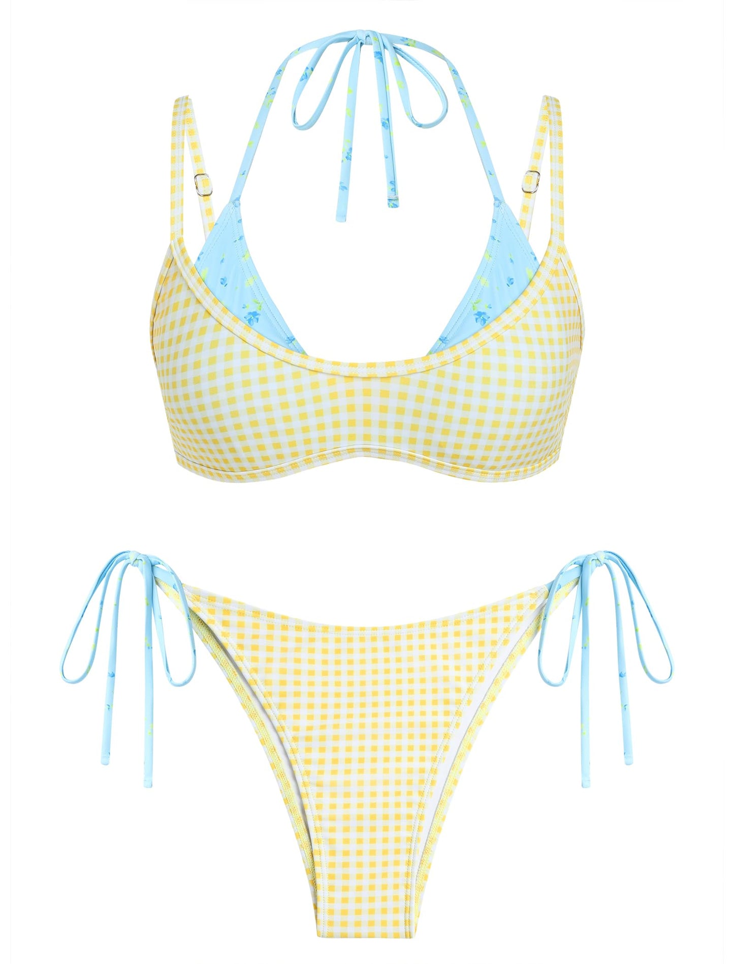 ZAFUL Women's Polka Dots Bikini Set Double Layer Halter 2 Piece Swimsuit