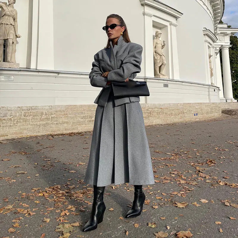 Women's waist cinching small suit A length half skirt two-piece set