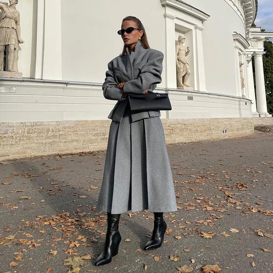 Women's waist cinching small suit A length half skirt two-piece set