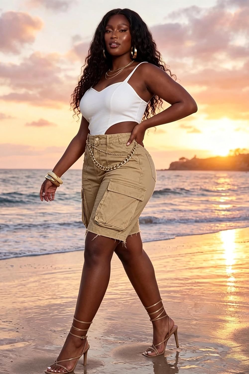 Denim Shorts Women High Waisted Summer Bermuda Stretchy Cargo Jean Casual Baggy Raw Hem Jorts with Pockets for Women