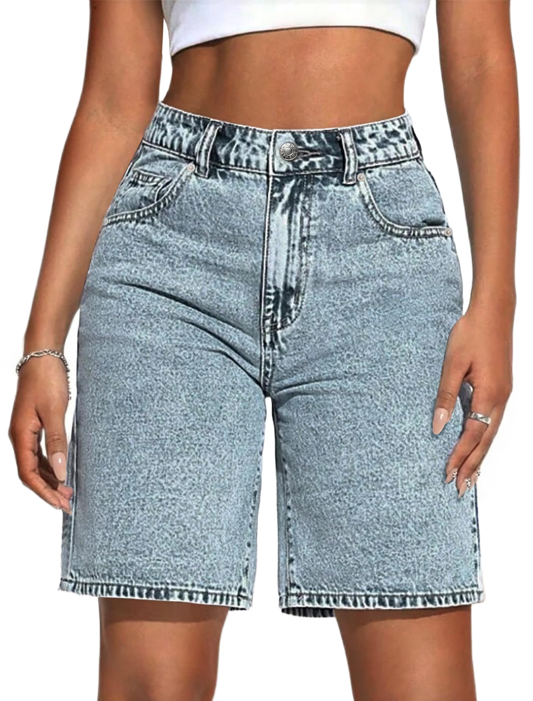 IWD Jean Shorts for Women High Waisted Stretchy Loose Casual Denim Bermuda Shorts Summer Trendy Jorts