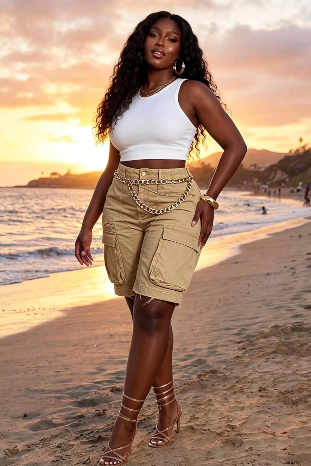 Denim Shorts Women High Waisted Summer Bermuda Stretchy Cargo Jean Casual Baggy Raw Hem Jorts with Pockets for Women