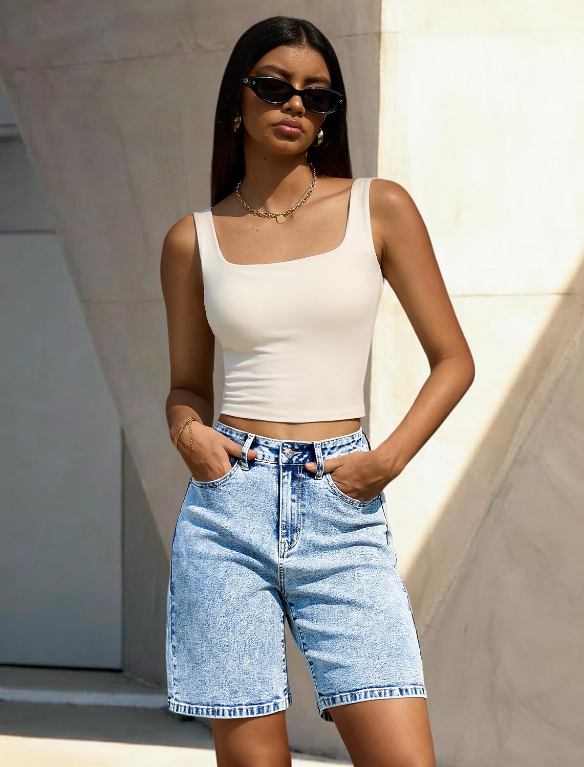 IWD Jean Shorts for Women High Waisted Stretchy Loose Casual Denim Bermuda Shorts Summer Trendy Jorts