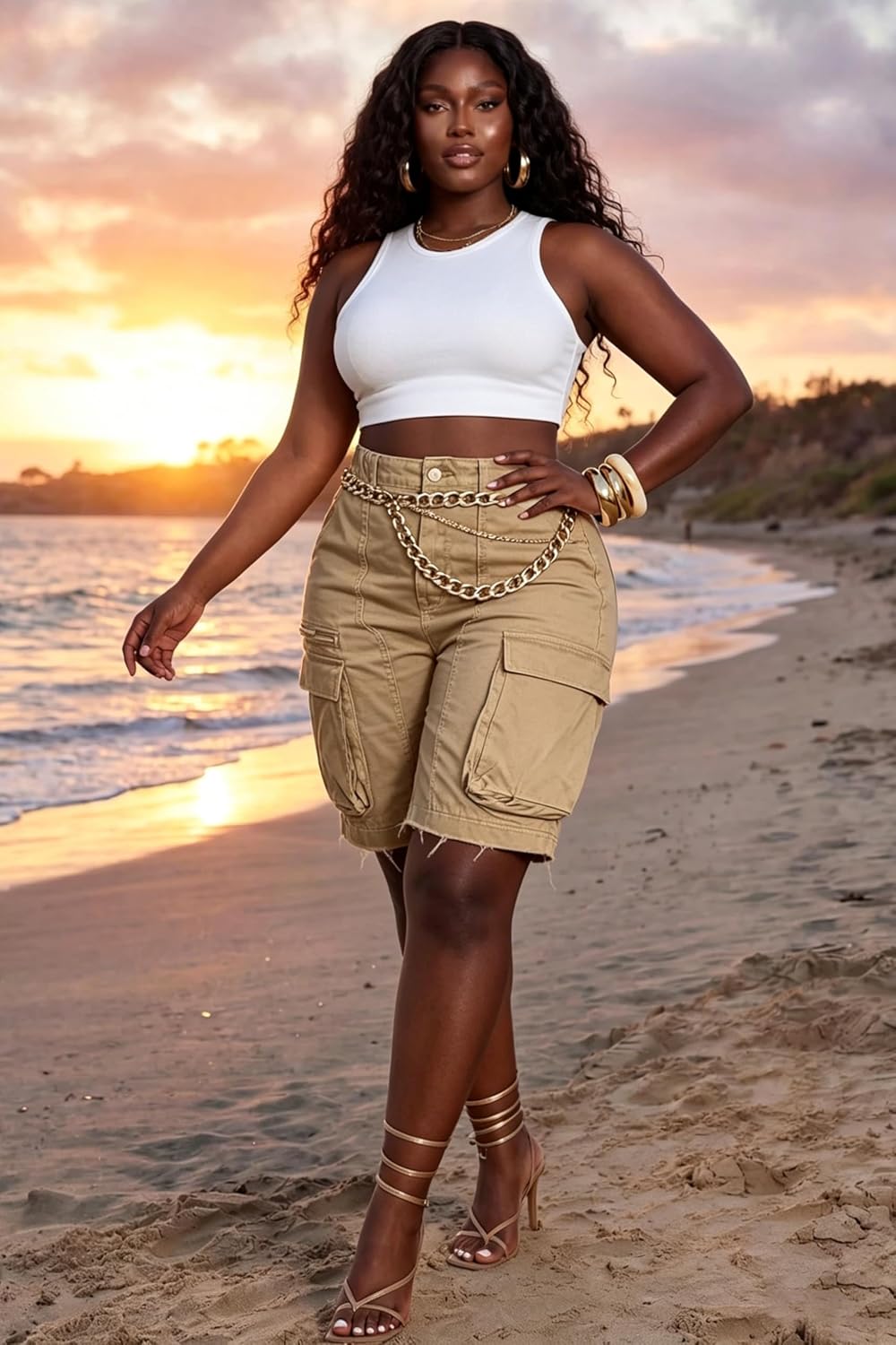 Denim Shorts Women High Waisted Summer Bermuda Stretchy Cargo Jean Casual Baggy Raw Hem Jorts with Pockets for Women