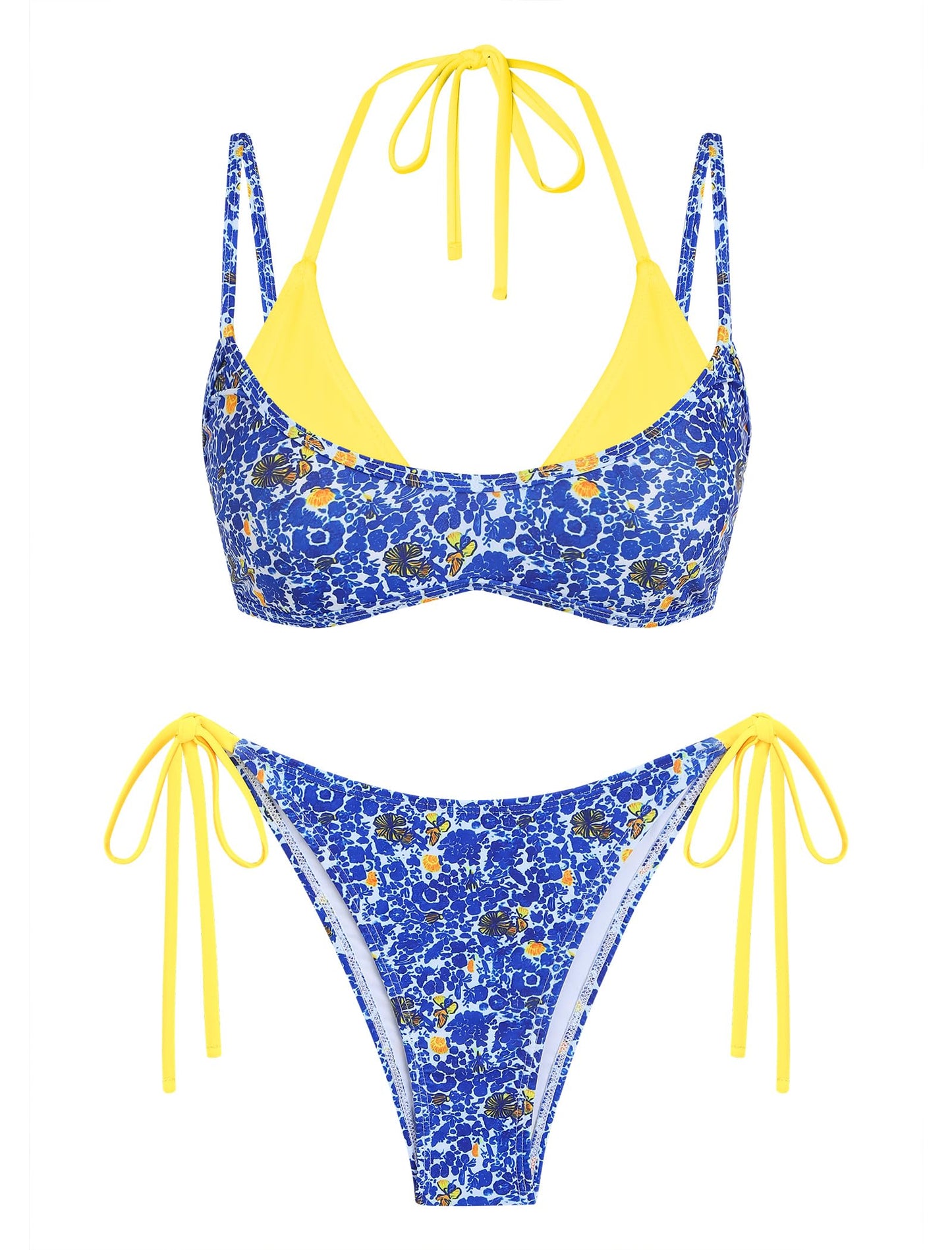 ZAFUL Women's Polka Dots Bikini Set Double Layer Halter 2 Piece Swimsuit