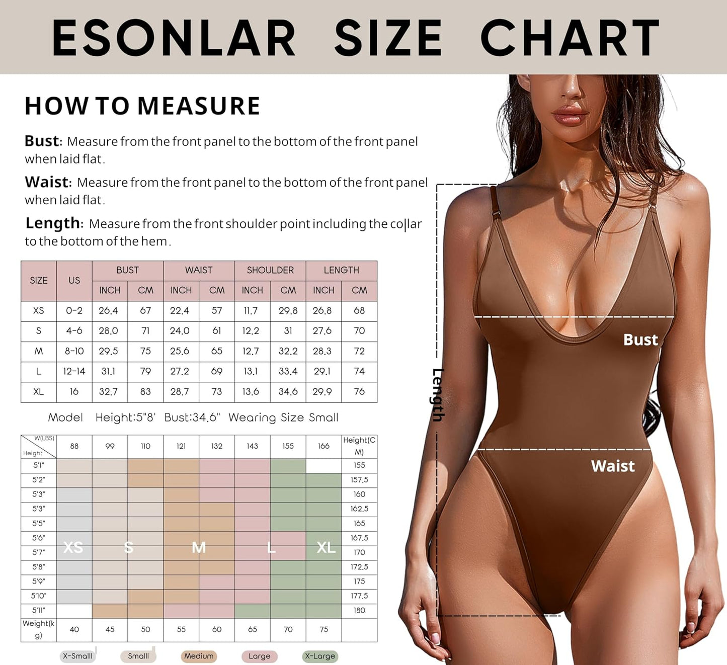 ESONLAR Women's Sexy Plunging V Neck Bathing Suit Open Back One Piece Swimsuits