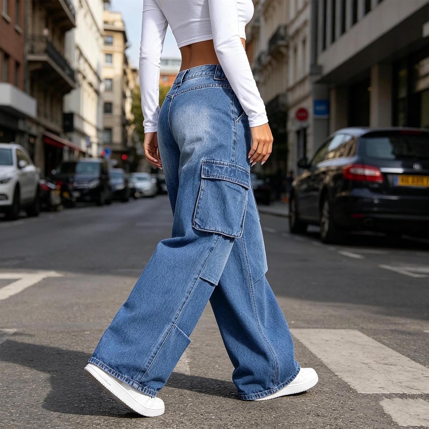 Women's High Rise Cargo Wide Leg Jeans Multi Pocket Denim Pants | Long Pants For Women Tall Jogging Petite Wide Leg High Waist Jeans Beige Curvy Straight Black Stretch Plus Size Wedgie Pull