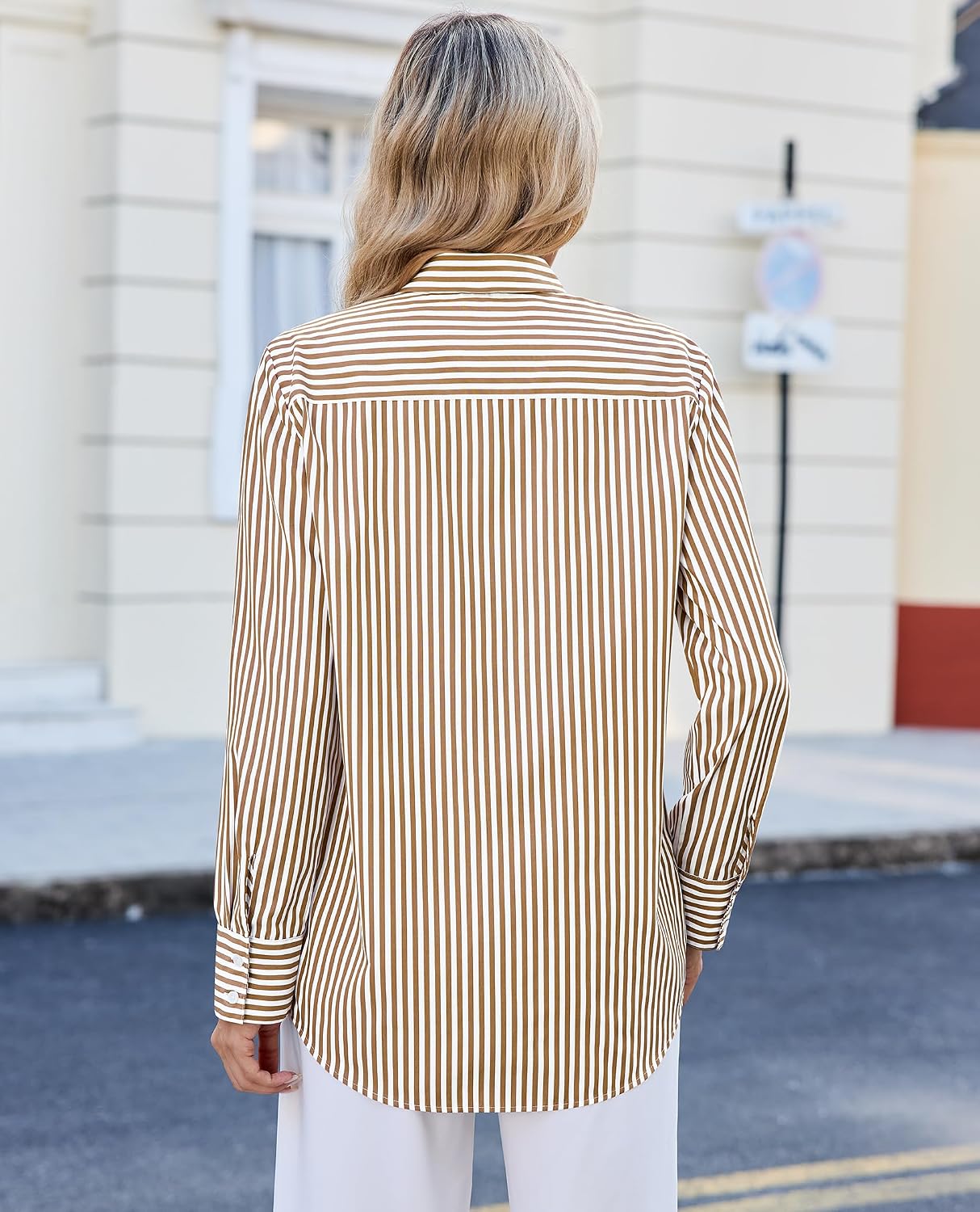siliteelon Striped Button Down Shirts for Women Work Collared Dress Shirt