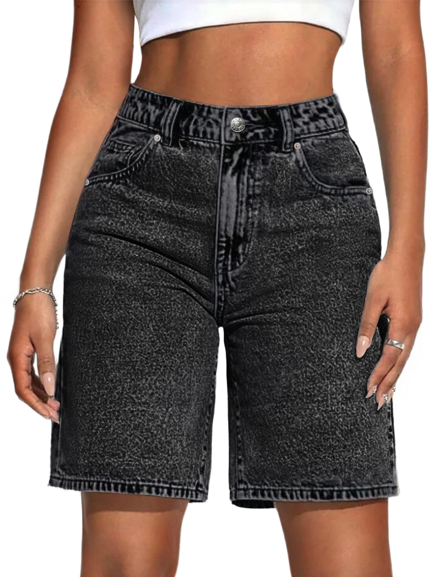 IWD Jean Shorts for Women High Waisted Stretchy Loose Casual Denim Bermuda Shorts Summer Trendy Jorts