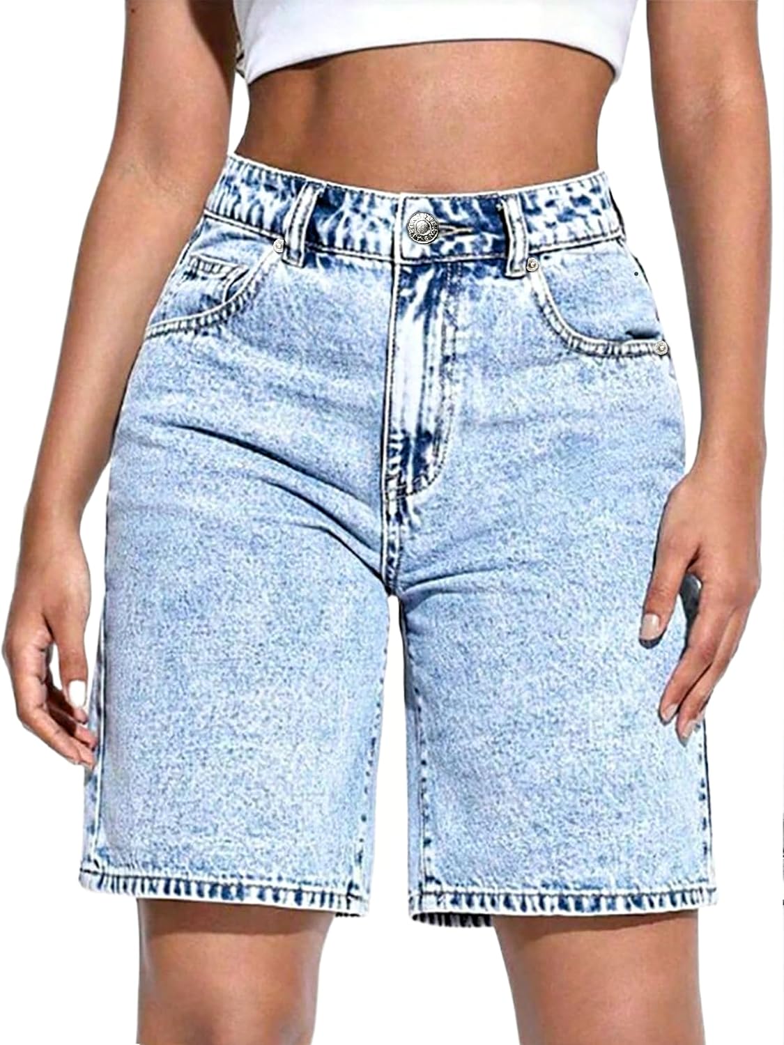 IWD Jean Shorts for Women High Waisted Stretchy Loose Casual Denim Bermuda Shorts Summer Trendy Jorts