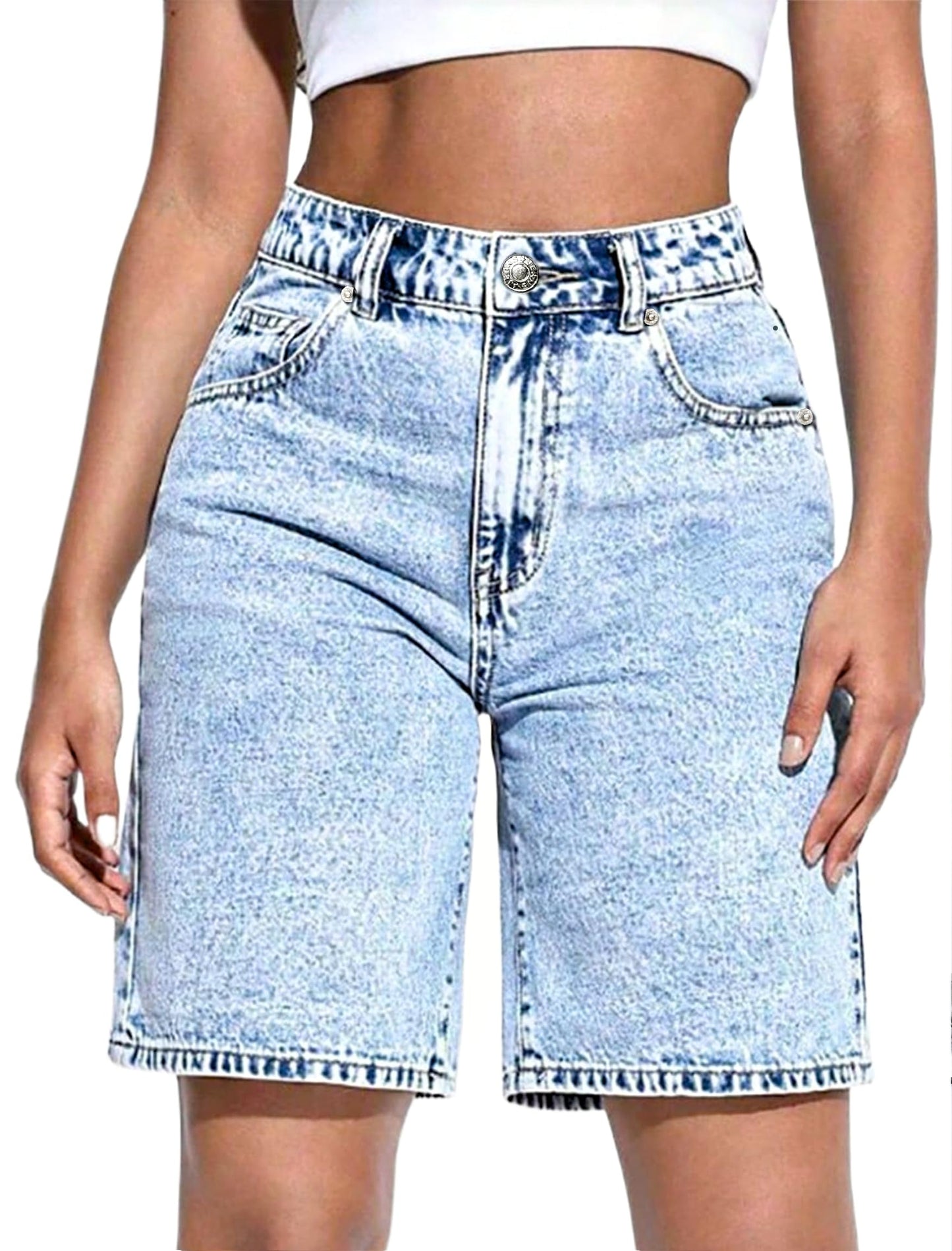 IWD Jean Shorts for Women High Waisted Stretchy Loose Casual Denim Bermuda Shorts Summer Trendy Jorts