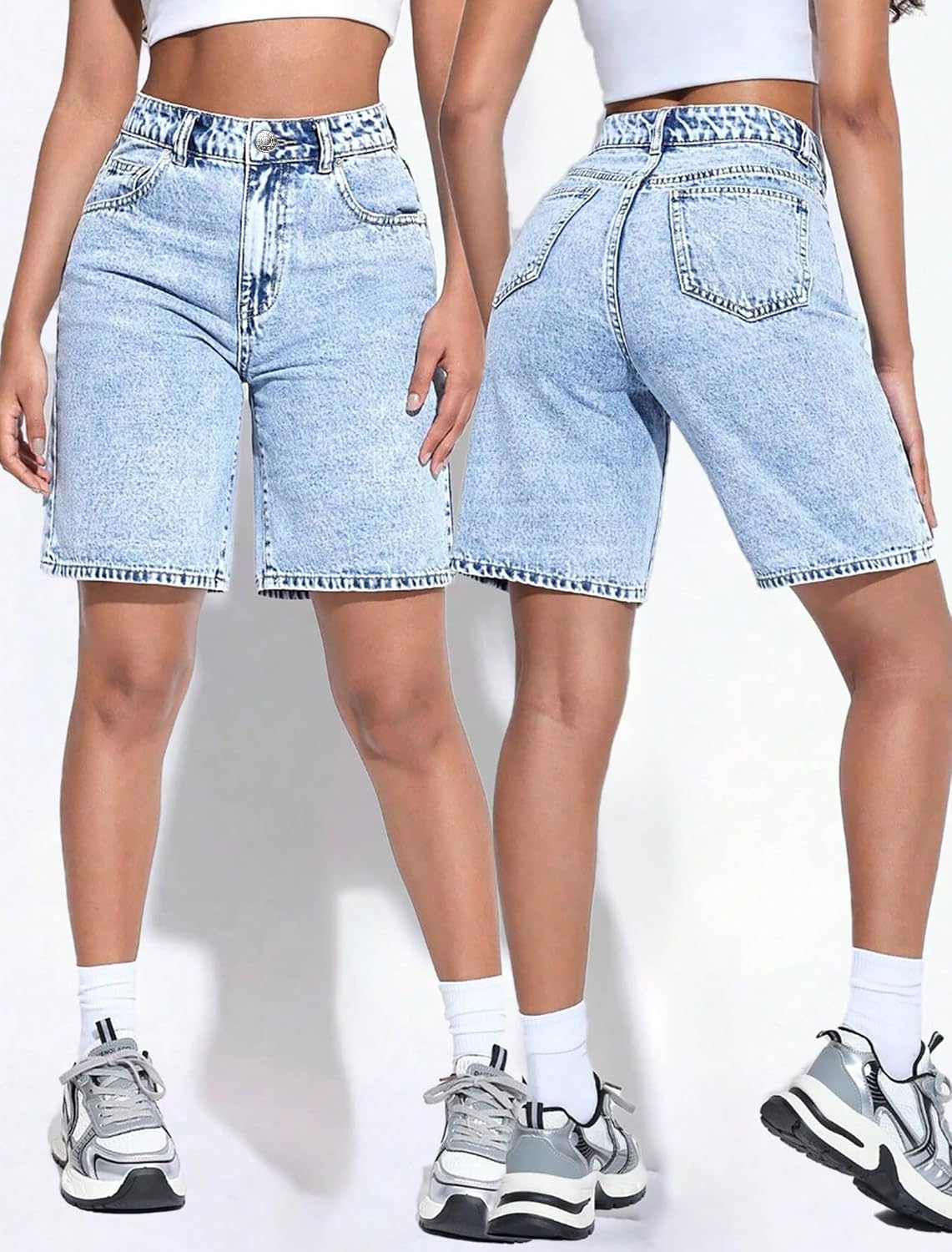 IWD Jean Shorts for Women High Waisted Stretchy Loose Casual Denim Bermuda Shorts Summer Trendy Jorts
