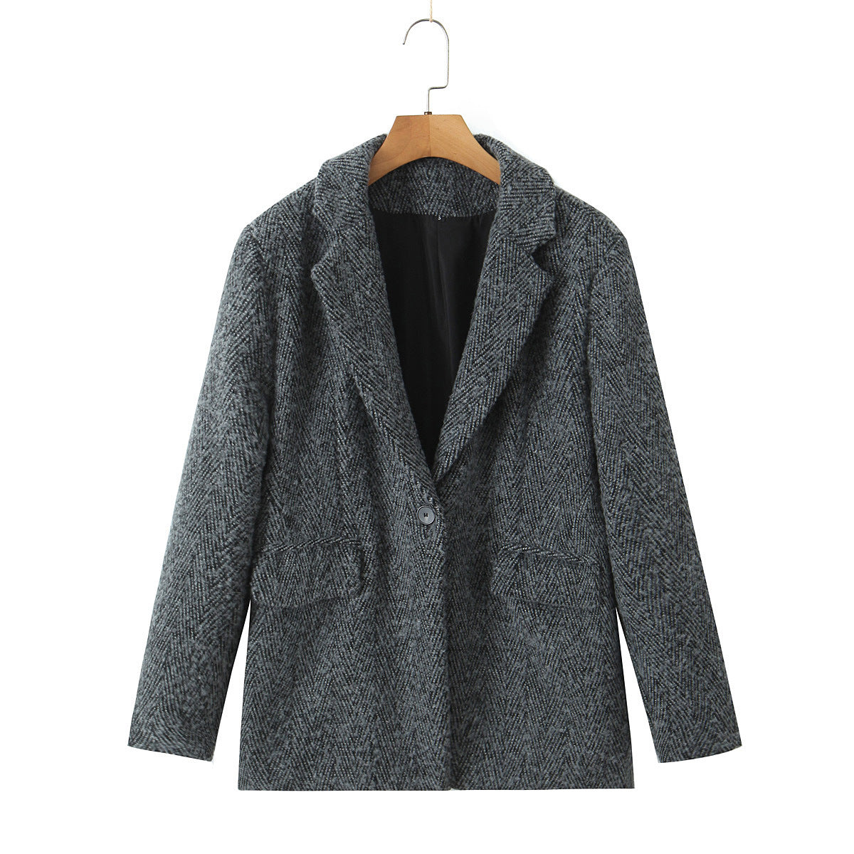 Flip collar one button casual woolen coat+high waisted hip hugging skirt casual suit for women
