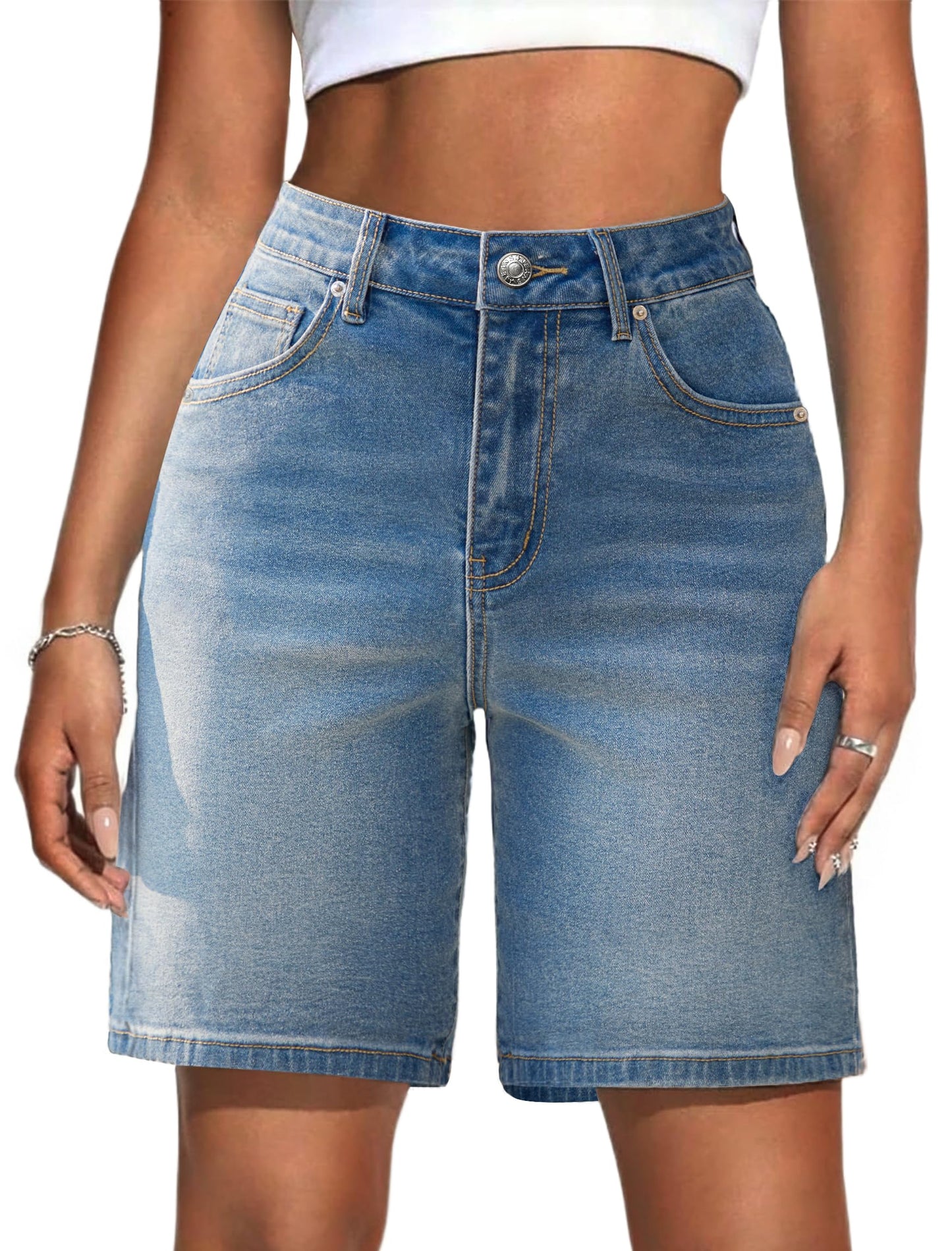 IWD Jean Shorts for Women High Waisted Stretchy Loose Casual Denim Bermuda Shorts Summer Trendy Jorts