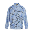 Unique Trendy Tie-Dye Plaid Long Sleeve Shirt for Men Vibe Design Spider Web Letter Print Shirt