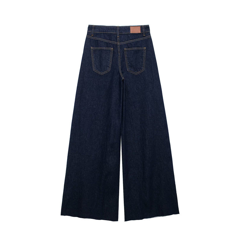 Fashionable and versatile wide leg comfortable casual high waisted denim top+pants set
