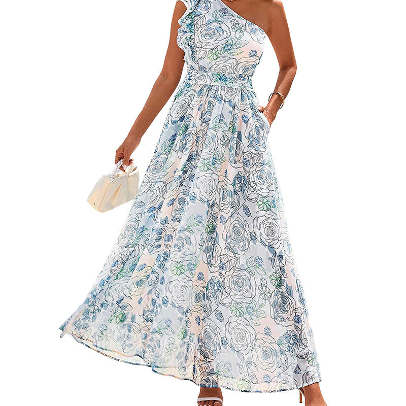 Single Shoulder High Waist Dress for Women