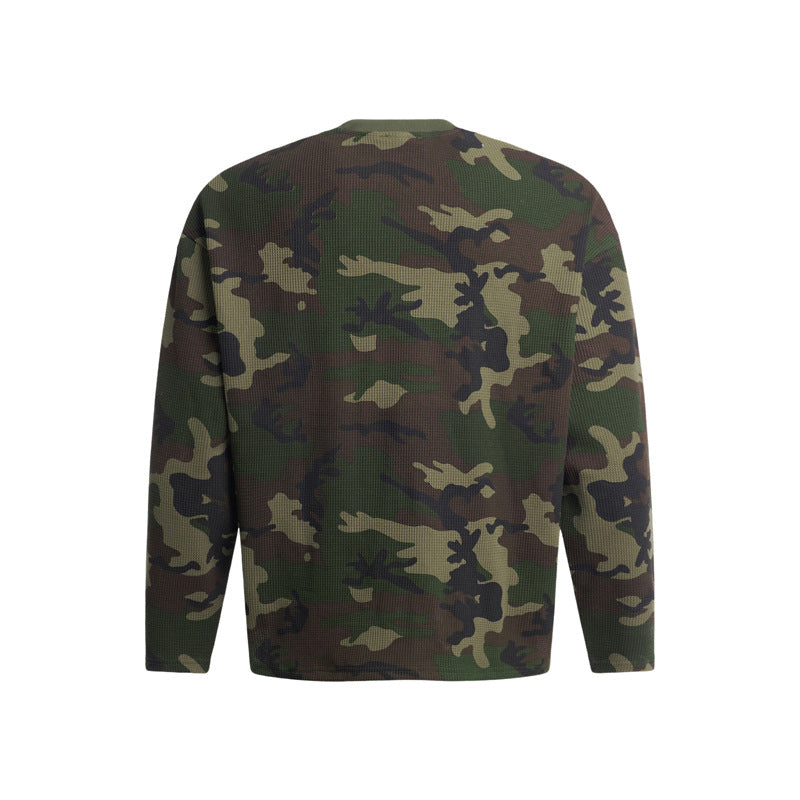 T-shirt camouflage en maille gaufrée à manches longues pour homme