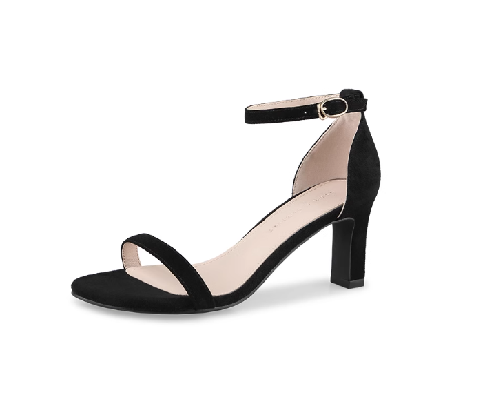 Real leather flat sandals with thick heels for women French black high heels for women