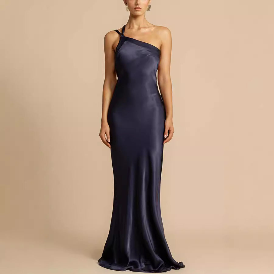 Off-Shoulder Fitted Dress with Satin Fabric Casual for Parties