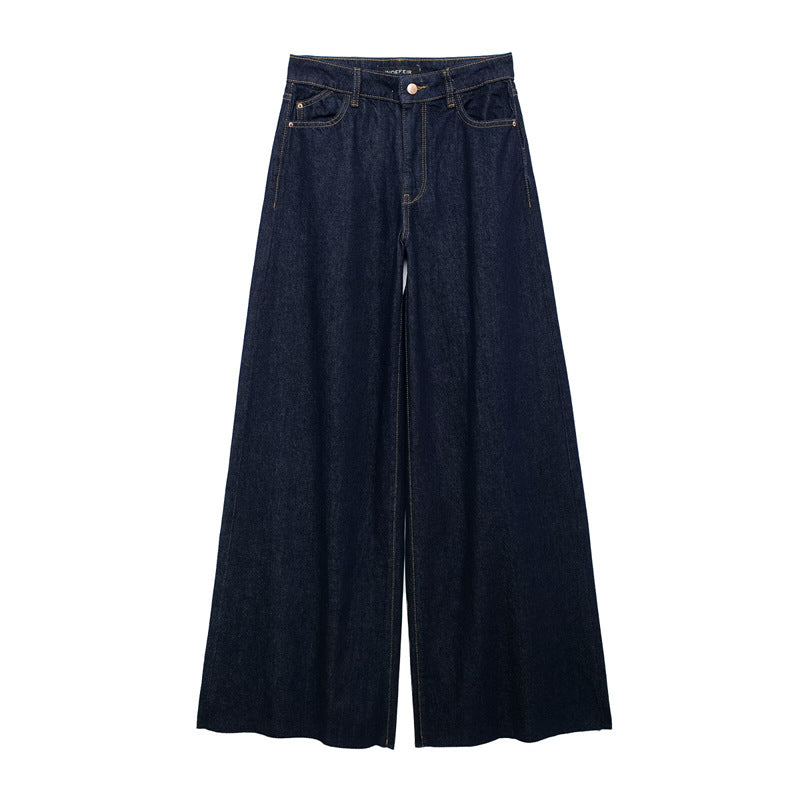 Fashionable and versatile wide leg comfortable casual high waisted denim top+pants set