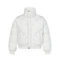 Beaded Design Thick Stand-up Collar Puffer Jacket for Men and Women Casual Warm Cotton Coat