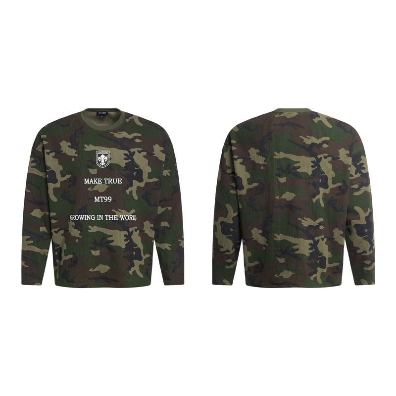 Style Camouflage Waffle Knit Long Sleeve T-Shirt for Men