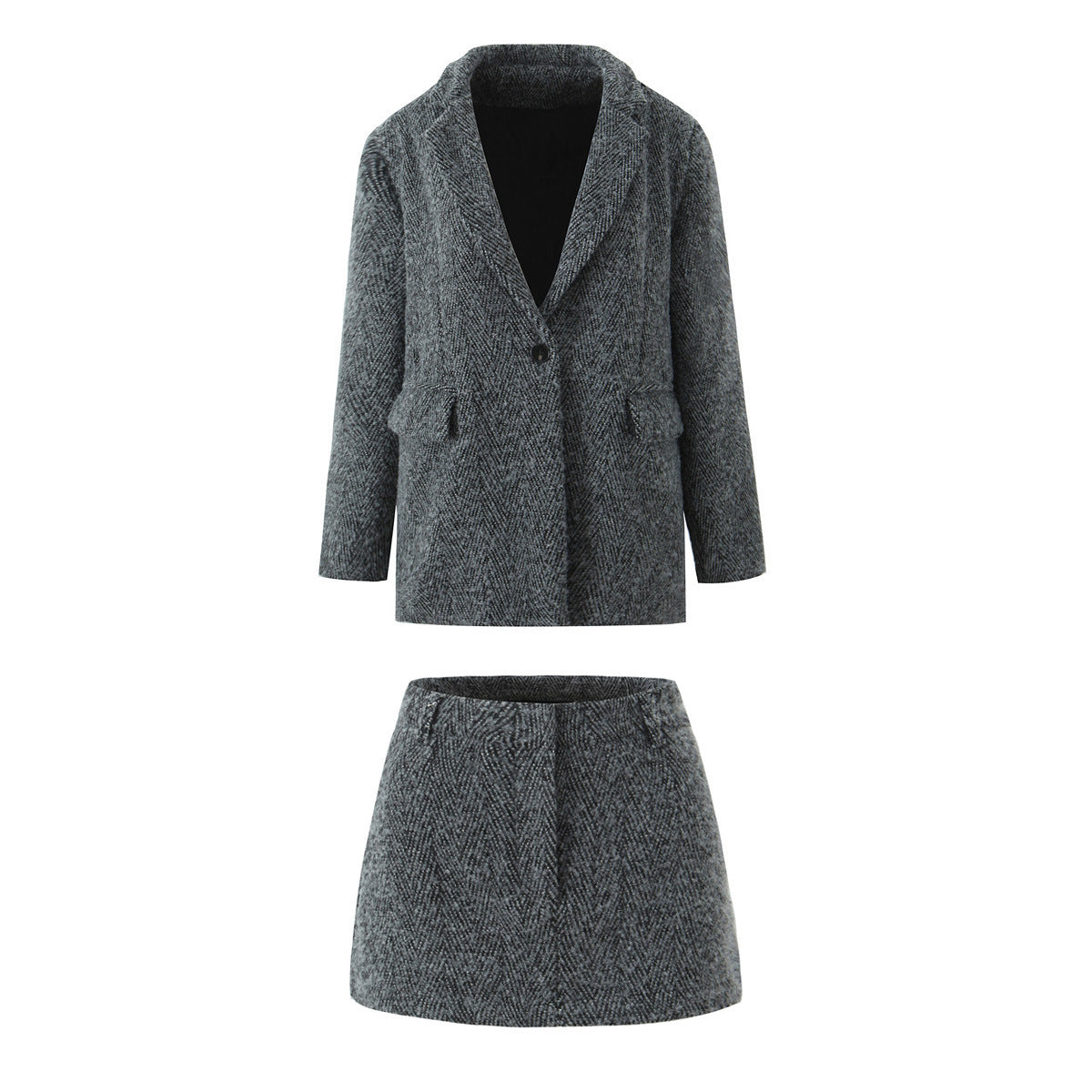 Flip collar one button casual woolen coat+high waisted hip hugging skirt casual suit for women