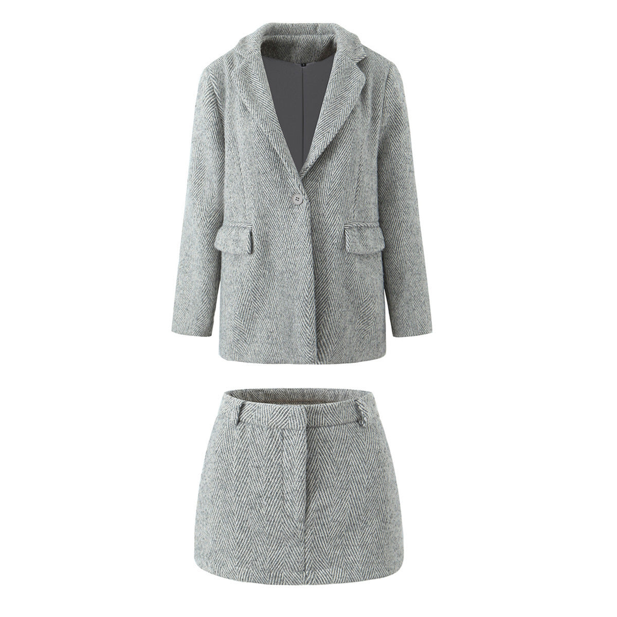 Flip collar one button casual woolen coat+high waisted hip hugging skirt casual suit for women