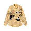 Spray painted graffiti checkered long sleeved shirt for men and women loose fitting shirt