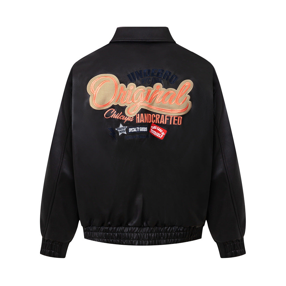 Blouson style street wear pour homme avec col retourné et broderies