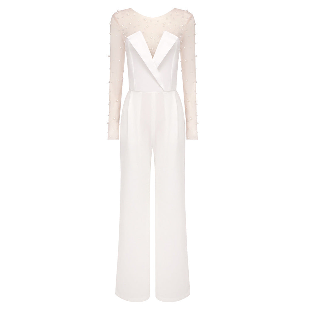 In Stock | White Bubble Bead Jumpsuit, Fashionable Casual Two-Piece Set, High-End European and American Women's Clothing, European and American Style.