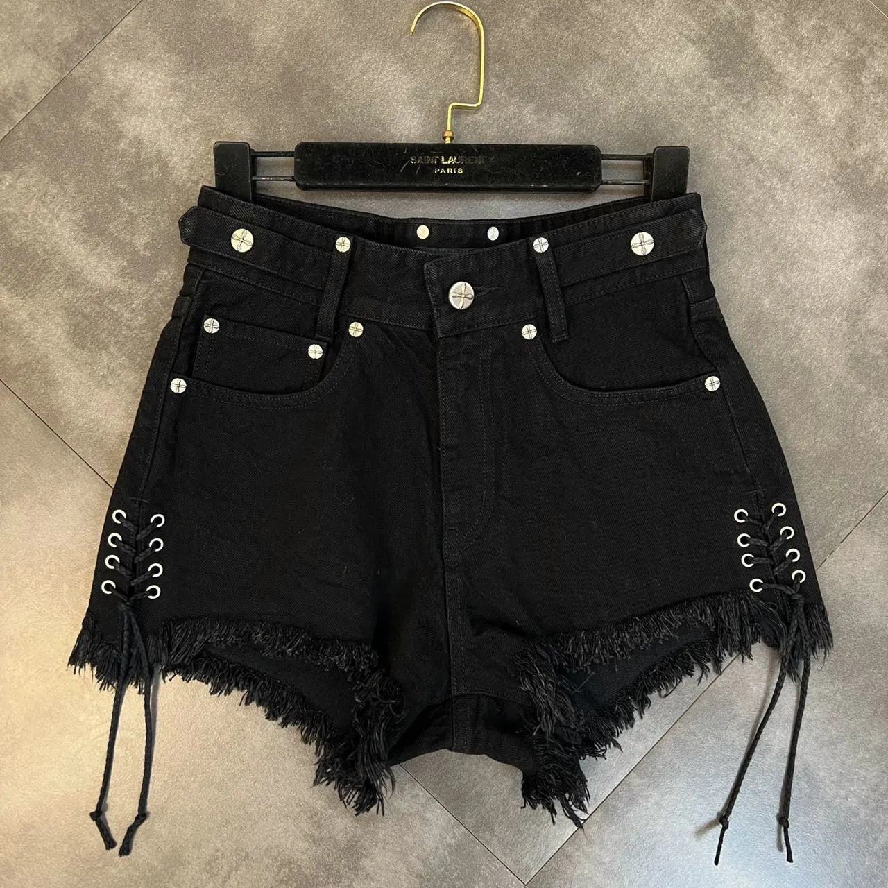 Lace-Up Raw Edge Cross Flower Picture Sweet Cool Dark Style Denim Shorts for Women Summer Outer Wear Large Size Fat mm Popular Hot Pants