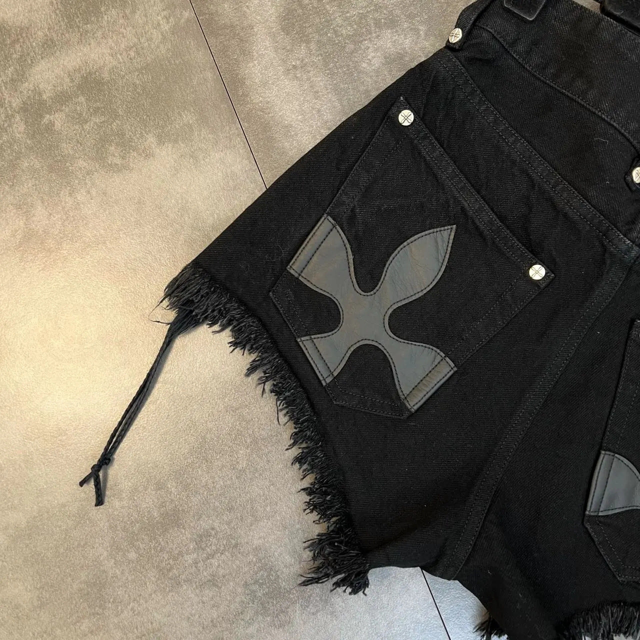 Lace-Up Raw Edge Cross Flower Picture Sweet Cool Dark Style Denim Shorts for Women Summer Outer Wear Large Size Fat mm Popular Hot Pants