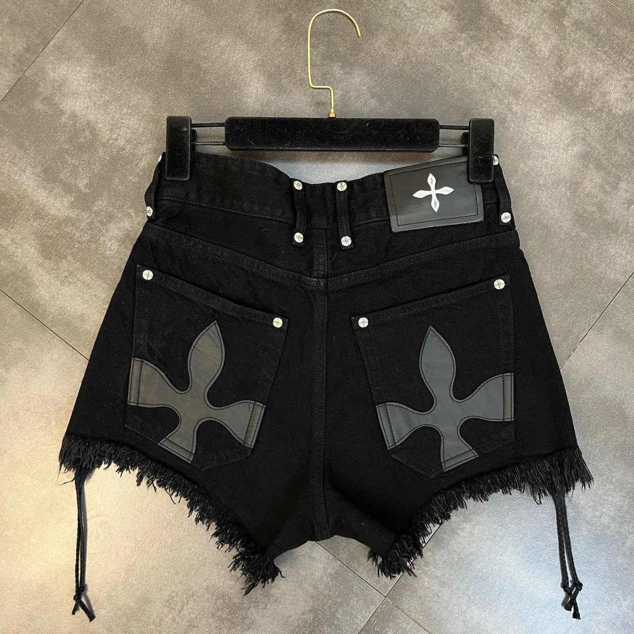 Lace-Up Raw Edge Cross Flower Picture Sweet Cool Dark Style Denim Shorts for Women Summer Outer Wear Large Size Fat mm Popular Hot Pants