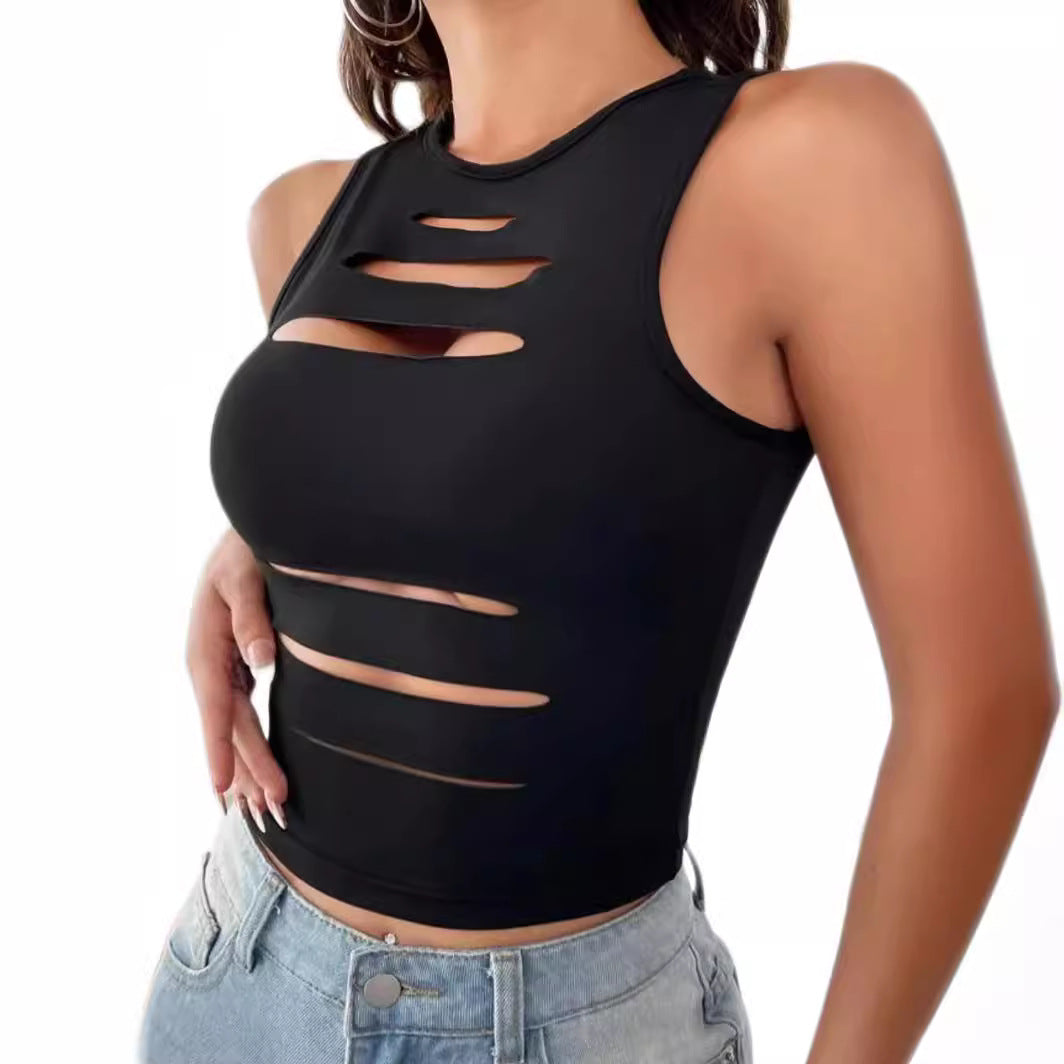 [Label Size] Hollow Hole Vest, Tight-Fitting Inner Navel-Baring Top, Summer Sleeveless Vest
