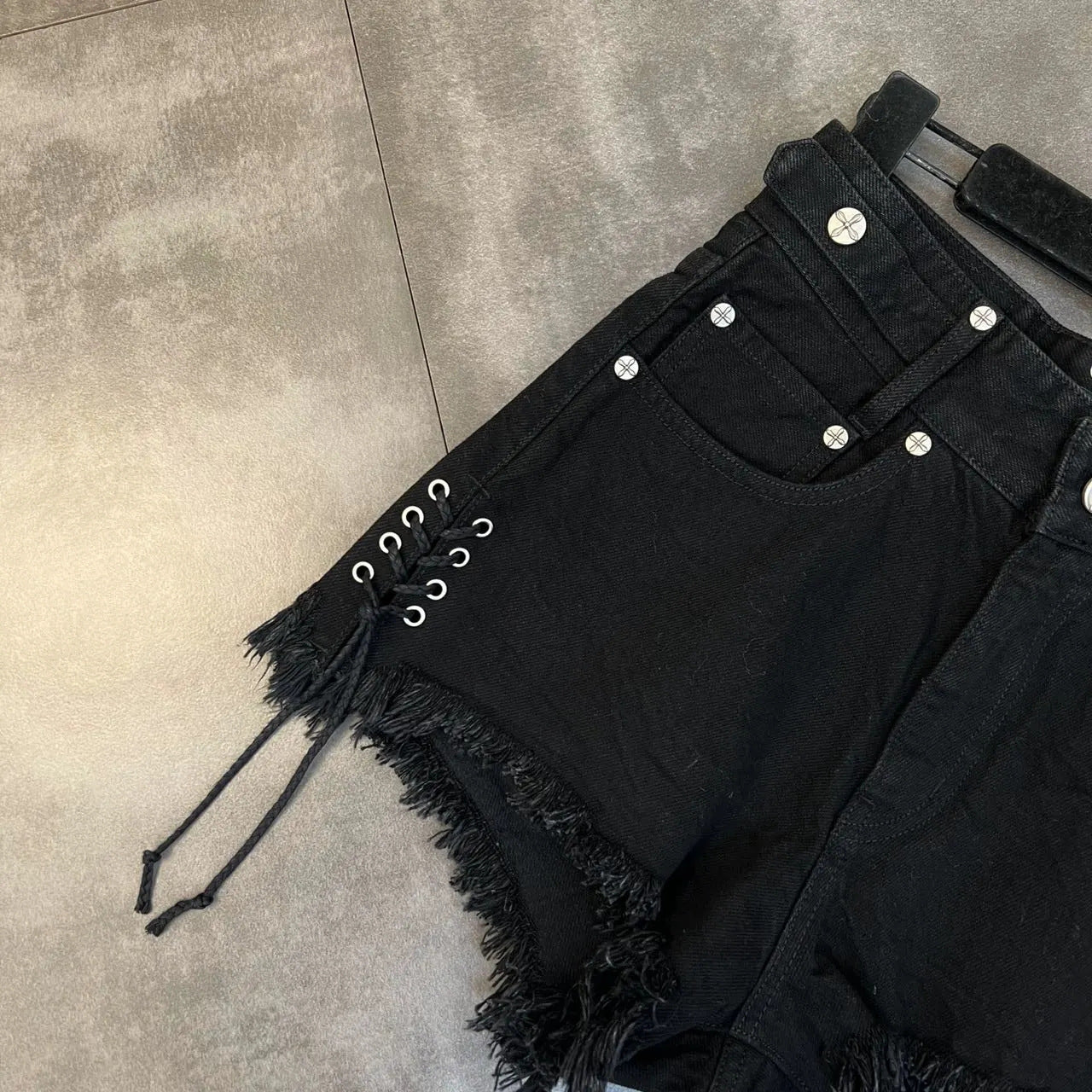 Lace-Up Raw Edge Cross Flower Picture Sweet Cool Dark Style Denim Shorts for Women Summer Outer Wear Large Size Fat mm Popular Hot Pants