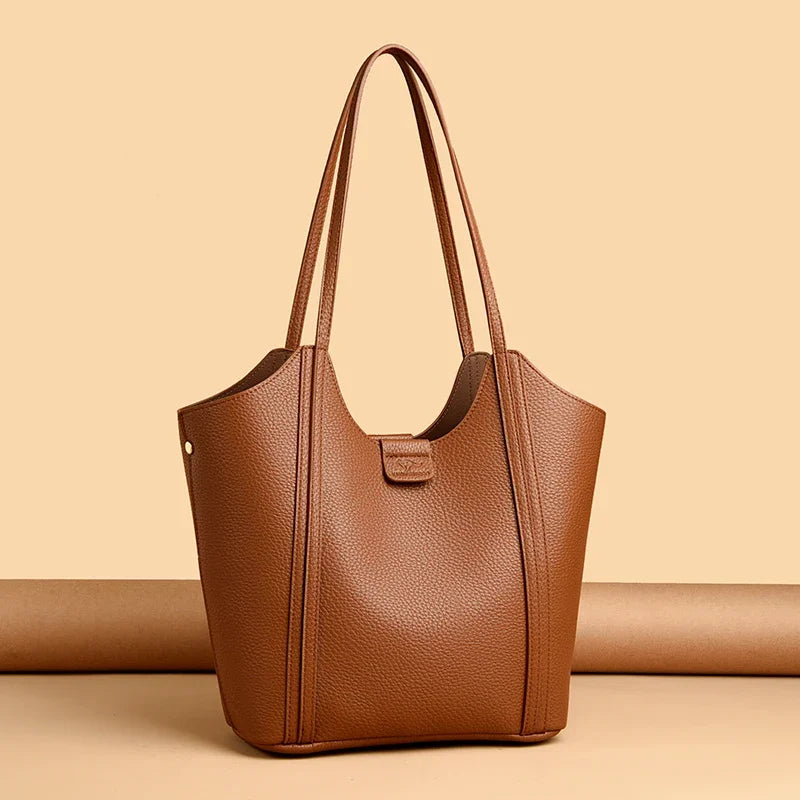 Elegant Women's Handbag Quality Leather Top-Handle Bag Ladies Solid Color Shoulder Crossbody Bag Casual Tote Purse Messenger Sac