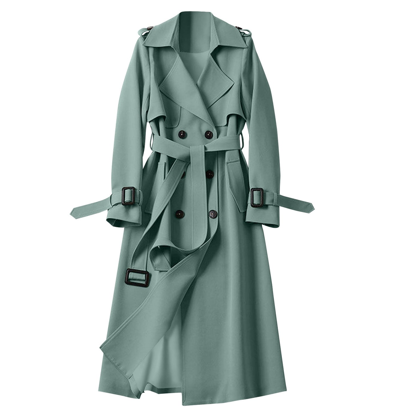 VEKDONE Women's Double Breasted Long Trench Coat Belted Notch Lapel Overcoat Windproof Classic Outerwear Dressy Business Office Pea Coat